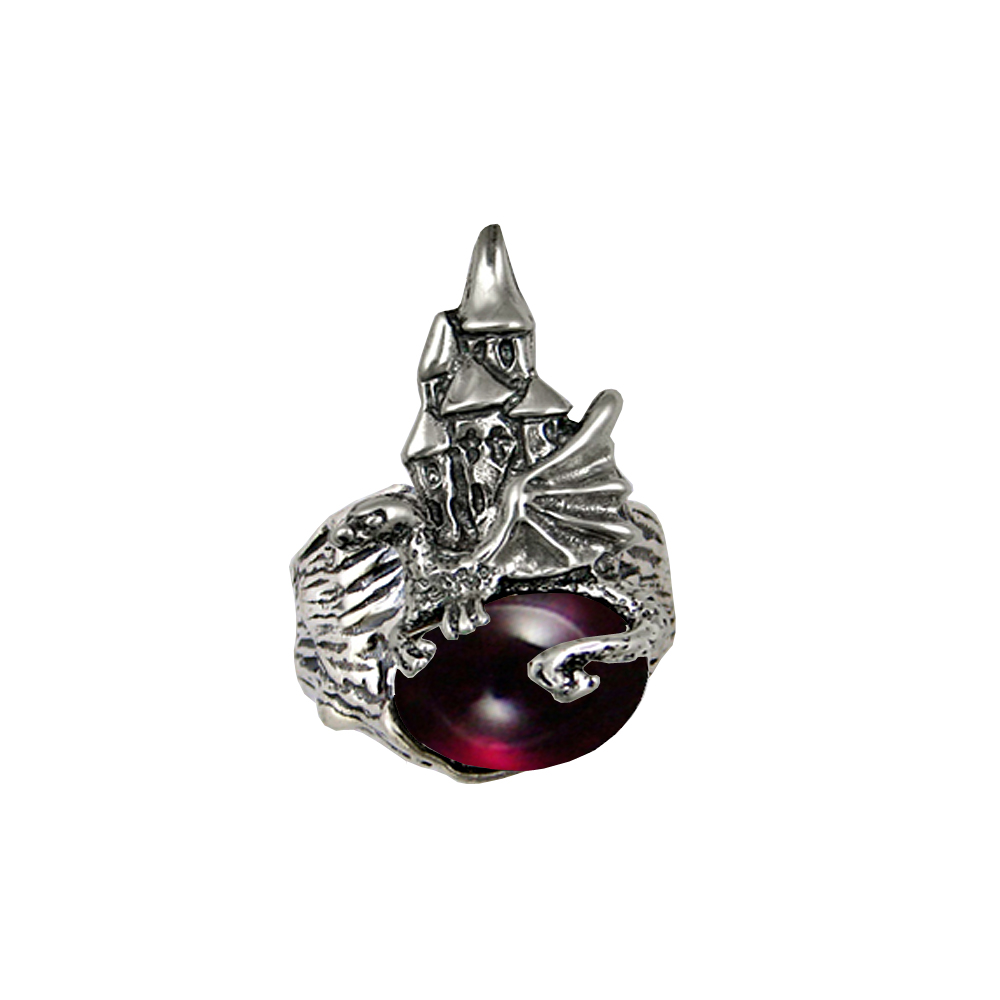 Sterling Silver Dragon And Her Castle Ring With Garnet Size 7